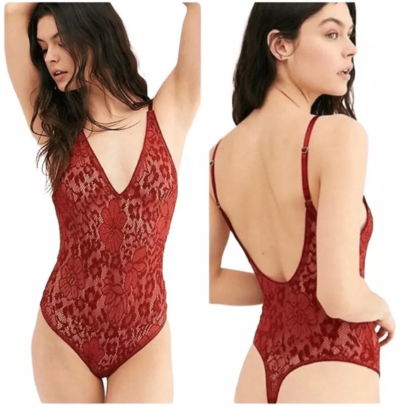 Free people Live It Up Lace Bodysuit in Rust Red, XS - Picture 4 of 5